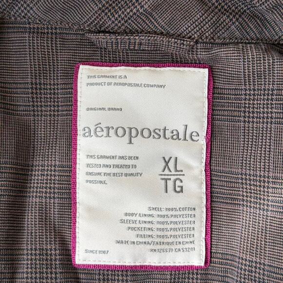 Vtg Aeropostale y2k brown plaid double-breasted jacket with pockets - Picture 5 of 6